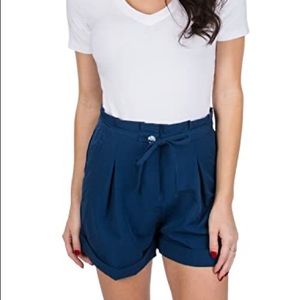 Lauren James Navy High Waisted Paperbag Shorts